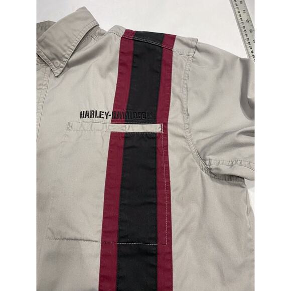 HARLEY-DAVIDSON Men's Mechanic Short Sleeve Button Down Gray Collared Shirt XL - Picture 4 of 15